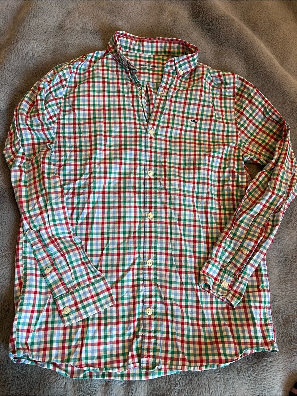 Vineyard Vines Cotton Plaid Button-Up Shirt Multicolor Boys XL Red/Green Holiday